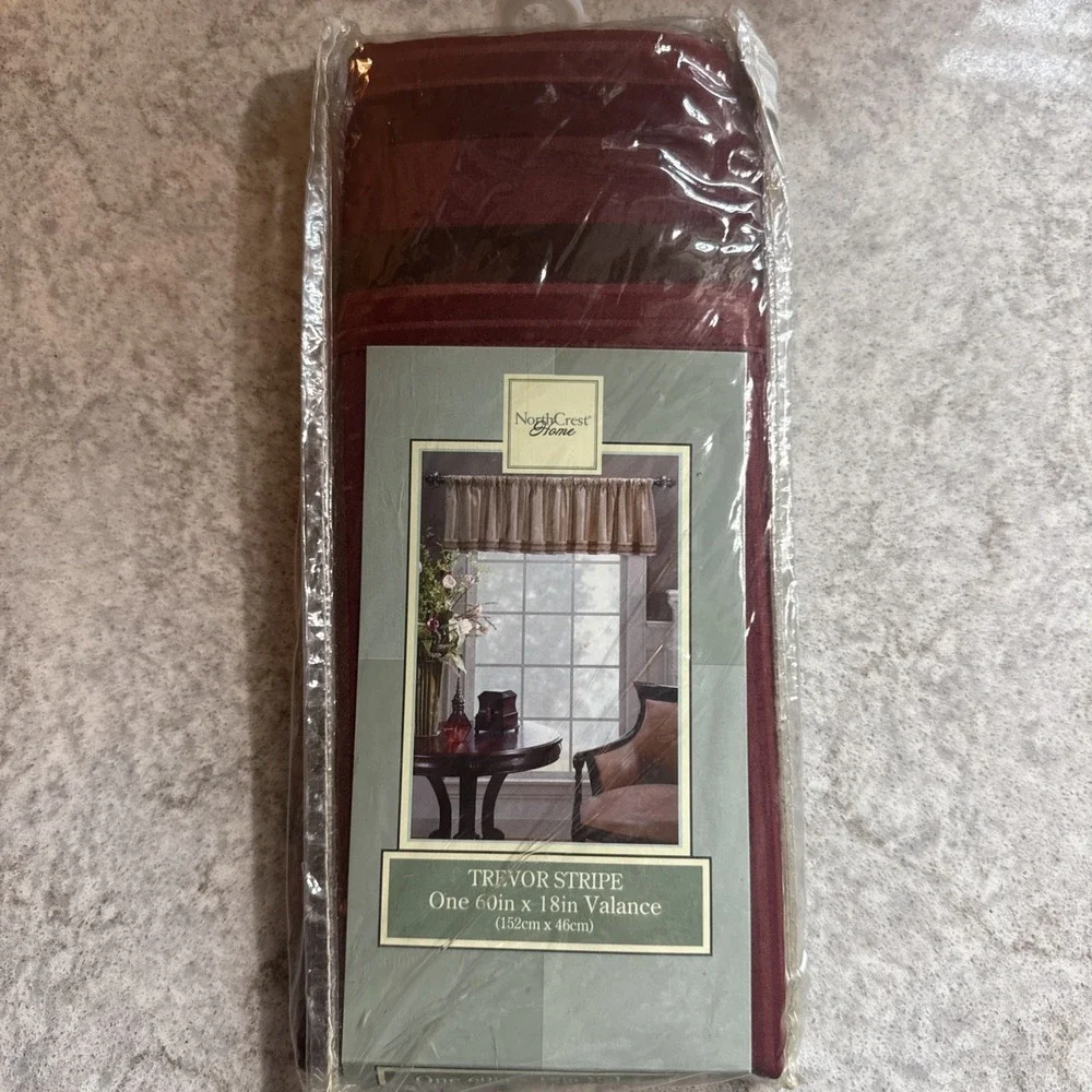 NorthCrest Home Trevor Stripe Burgundy Valance 60X18 NOS